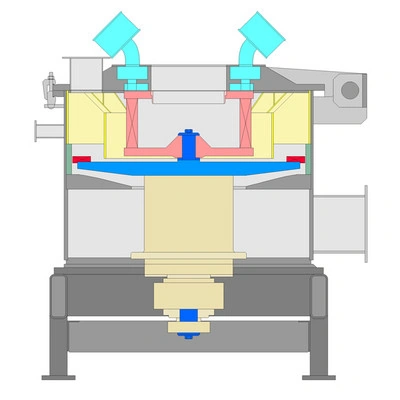 Sınıflandırıcılı bir değirmenin (classifier mill) kesit çizimi.